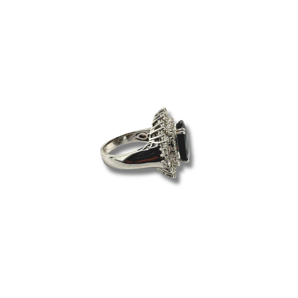 18KW Blue Sapphire and Diamond Halo Ring