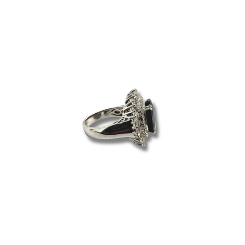 18KW Blue Sapphire and Diamond Halo Ring