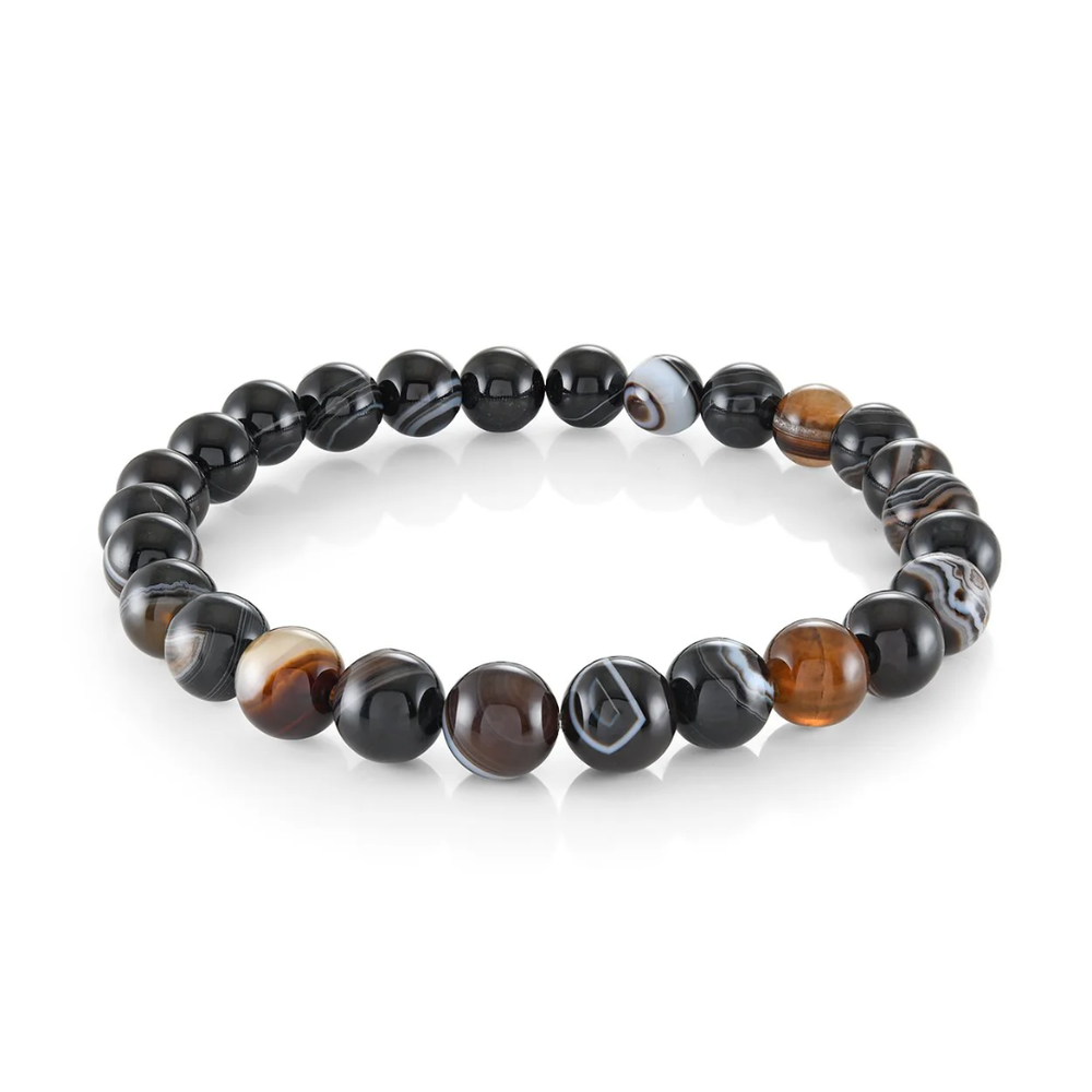 Italgem Stainless Steel Black Onyx Eye Bead Stretch Bracelet