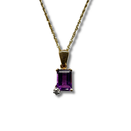 10KY Amethyst and Diamond Pendant
