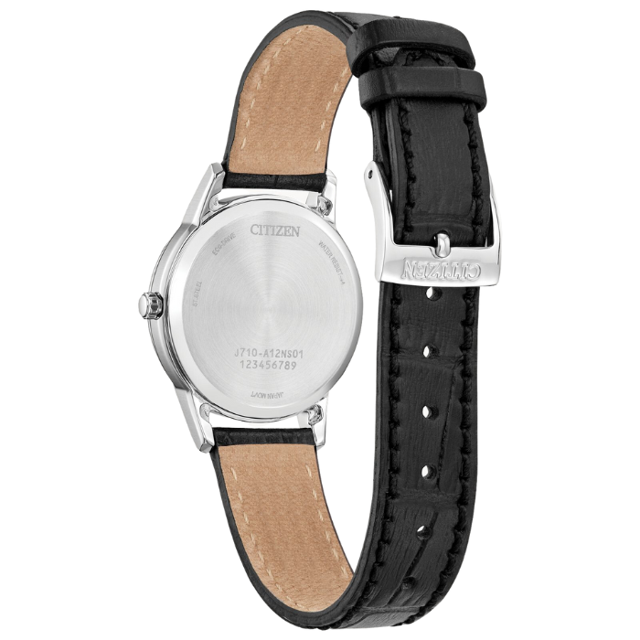 Citizen Classic Silver Tone Black Leather Eco Drive Watch FE1087-01L