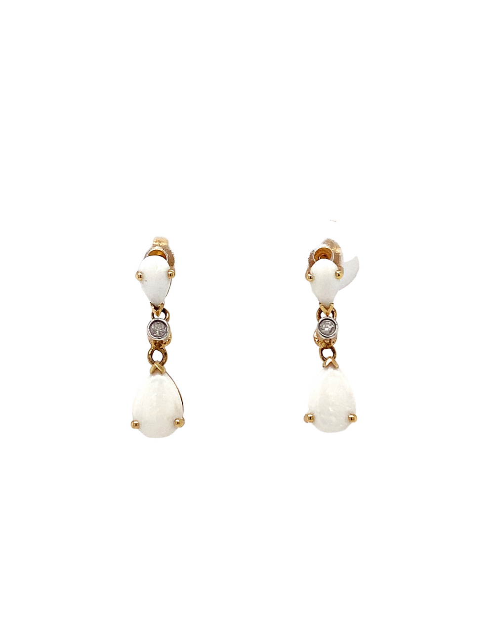 14KT Yellow Gold Opal Diamond Earrings
