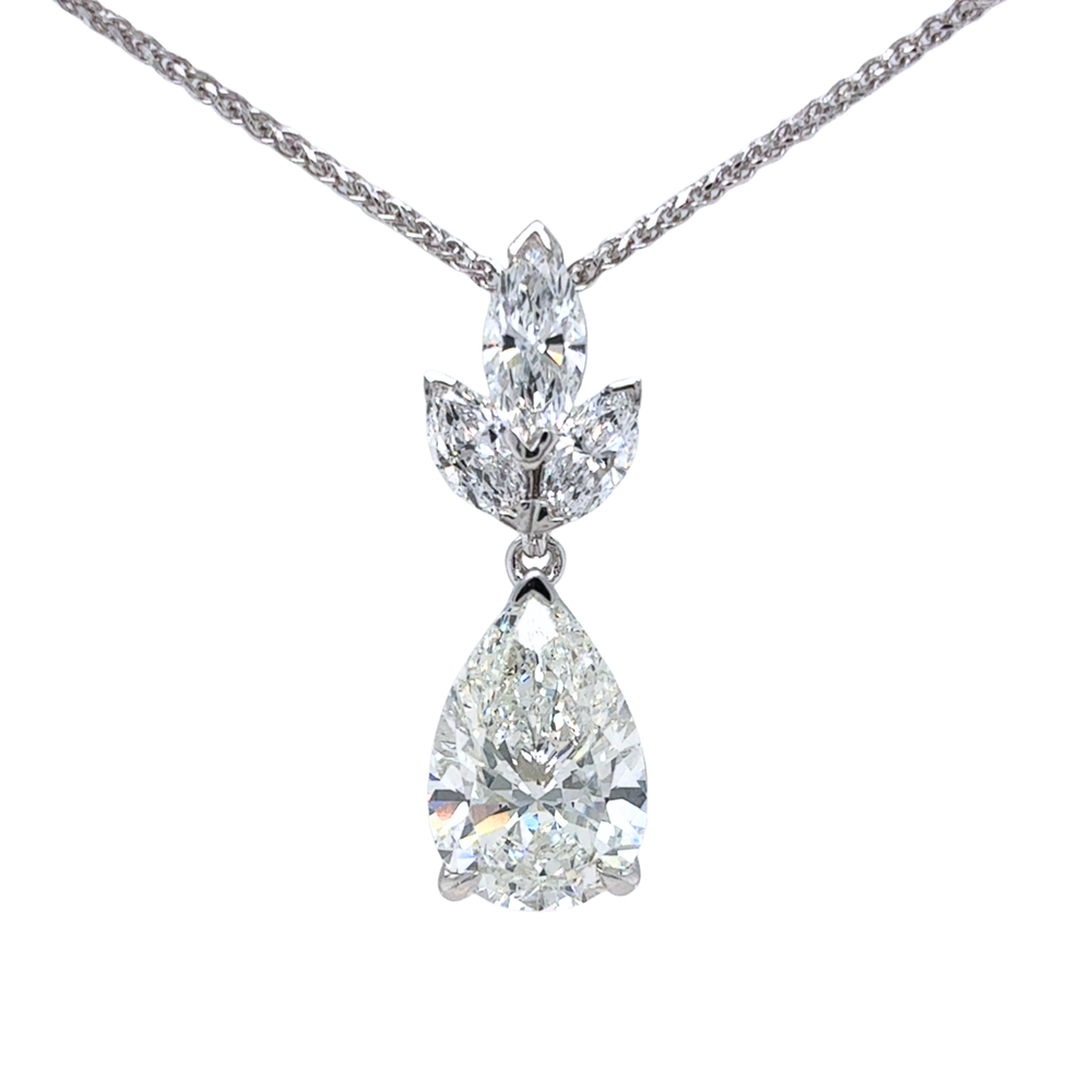 14kt White Gold 4.06ct Pear with 3 1.02tw marquise Lab Grown Diamond Pendant
