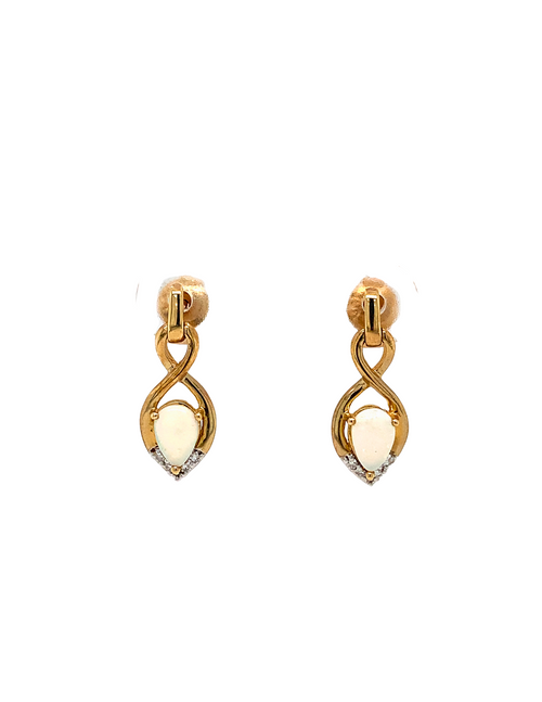 10KT Yellow Gold Opal Diamond Earrings