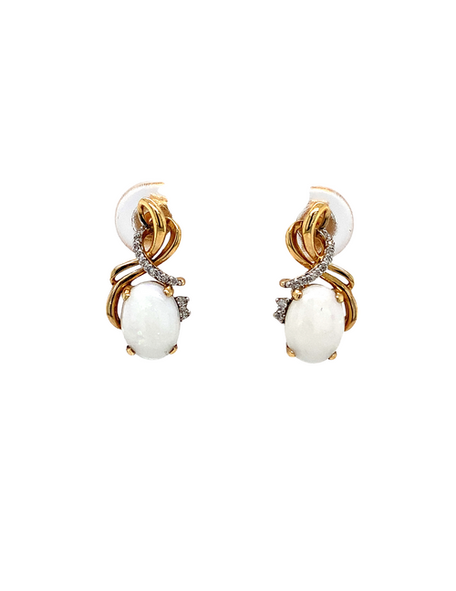 14KT Yellow Gold Opal Diamond Earrings