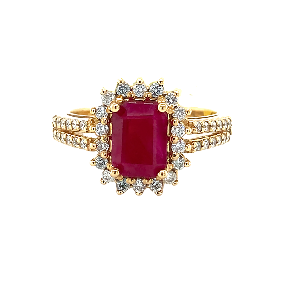 14KY Ruby and Diamond Halo Ring