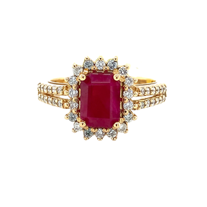 14KY Ruby and Diamond Halo Ring