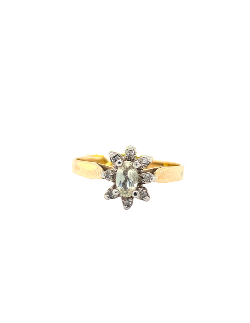 10K Yellow Gold Smokey Quartz + Diamond Ring