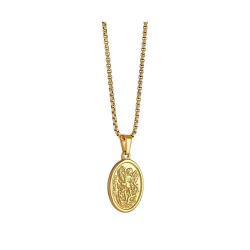 Italgem Stainless Steel Gold Plated St. Michael Necklace