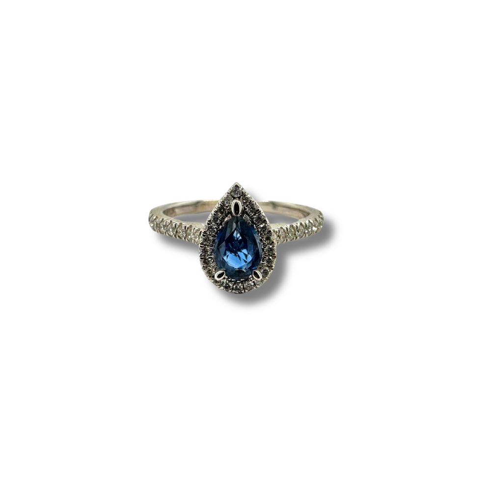 10KW Blue Sapphire and Diamond Halo Ring