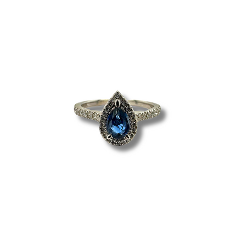 10KW Blue Sapphire and Diamond Halo Ring