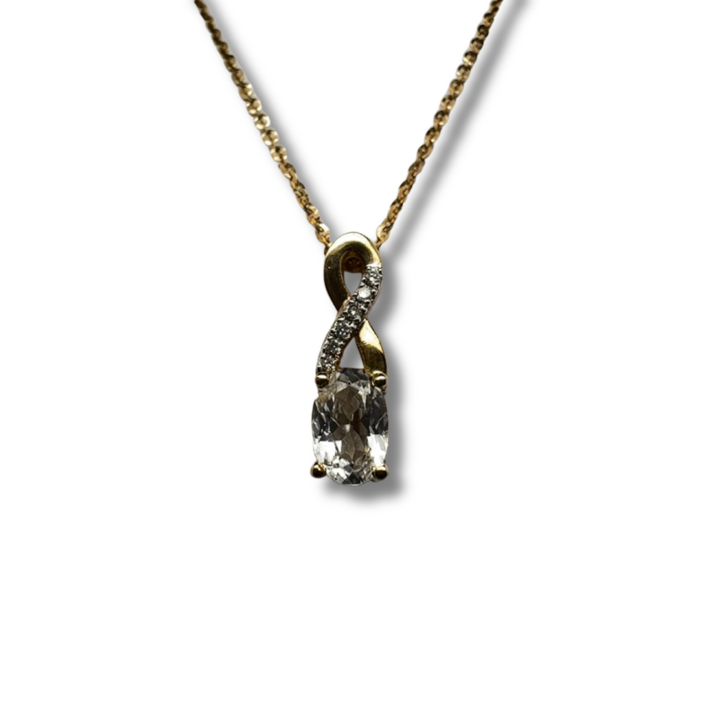 10KY White topaz and Diamond Accent Twist Pendant