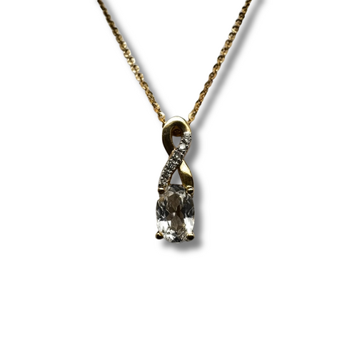 10KY White topaz and Diamond Accent Twist Pendant