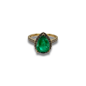 14KY Emerald and Diamond Halo Ring