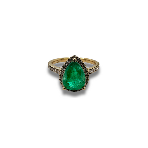 14KY Emerald and Diamond Halo Ring