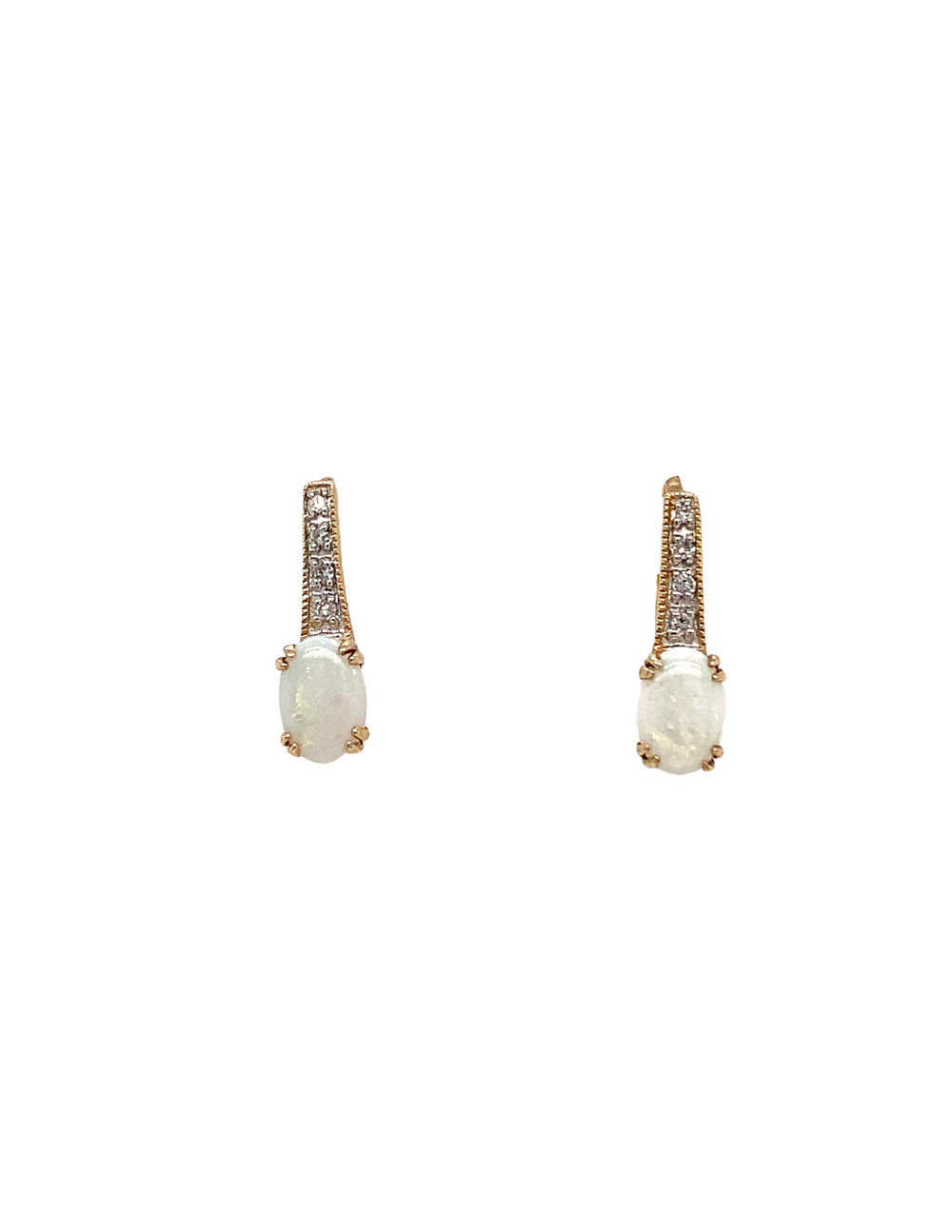 10KT Yellow Gold Opal Diamond Earrings
