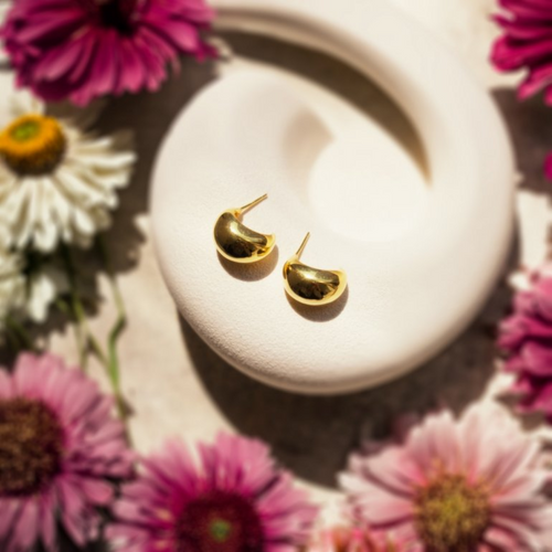 Gold Plated Sterling Silver Curve Droplet Earrings - Special Price