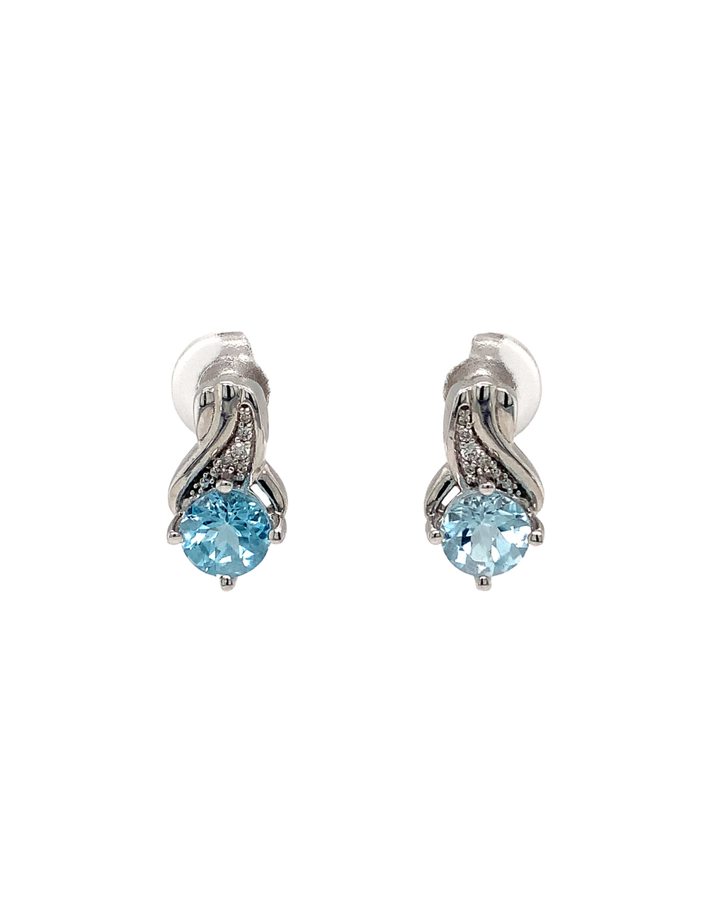 10KT White Gold Blue Topaz Diamond Earrings