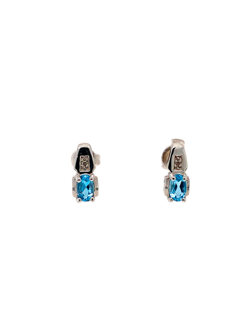 10KT White Gold Blue Topaz Diamond Earrings