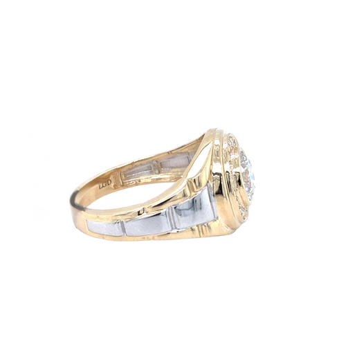 14kt White Gold Men's Round Lab Grown Diamond Ring