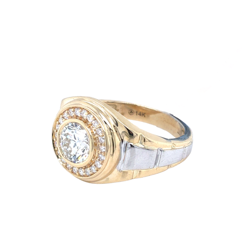14kt White Gold Men's Round Lab Grown Diamond Ring