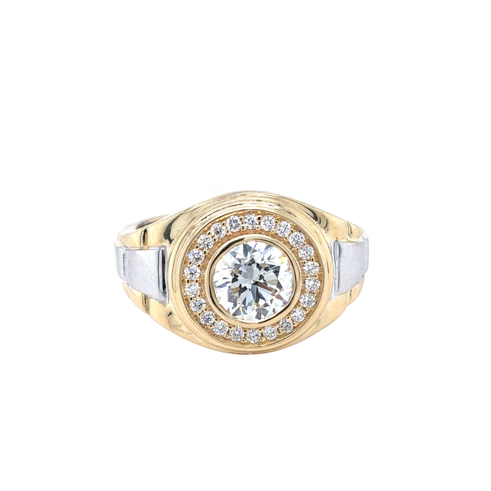 14kt White Gold Men's Round Lab Grown Diamond Ring