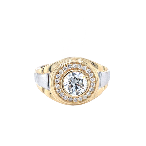 14kt White Gold Men's Round Lab Grown Diamond Ring