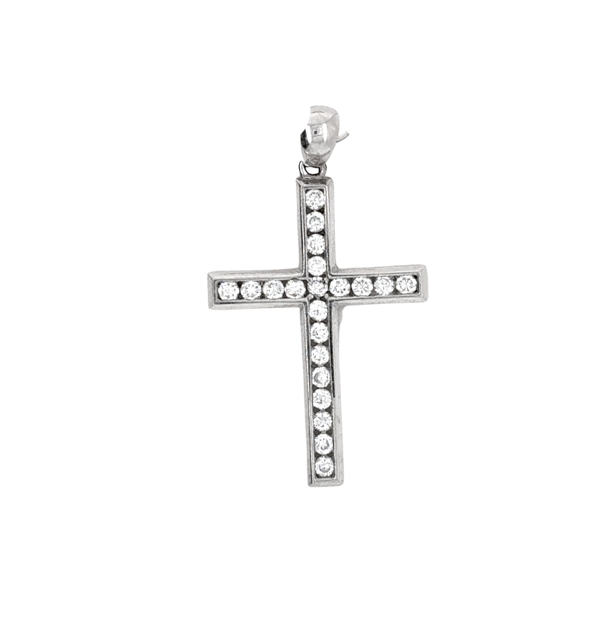 10kt White Gold CZ Cross Charm