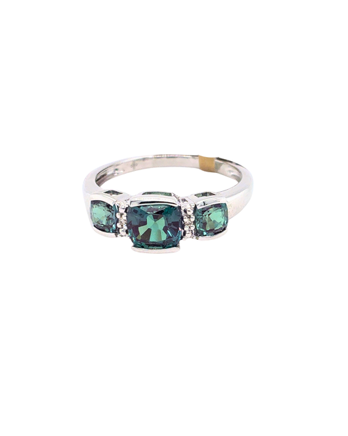 10kt White Gold Synthetic 6X6MMCT Alexandrite and Diamond Fancy Ring