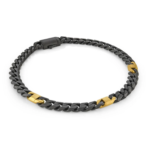 Italgem Stainless Steel Gold and Blackl IP Curb Bracelet