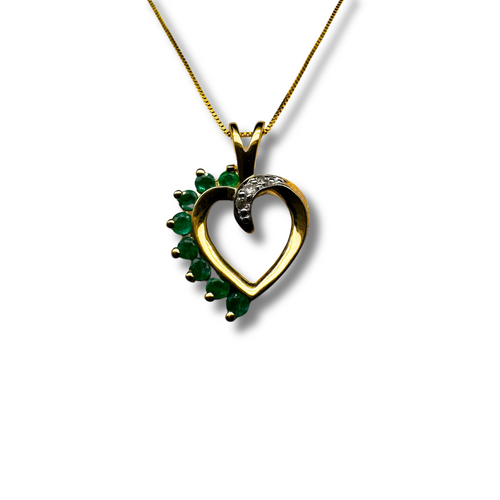 10KY Emerald and Diamond Heart Pendant