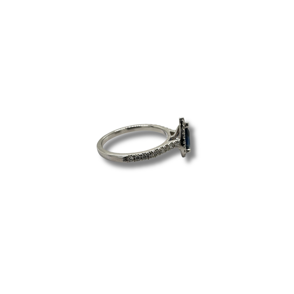 10KW Blue Sapphire and Diamond Halo Ring