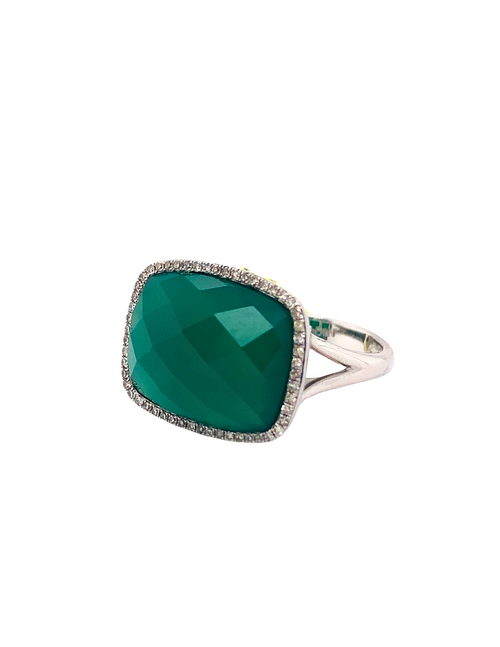 14kt White Gold Jade + Diamond Ring
