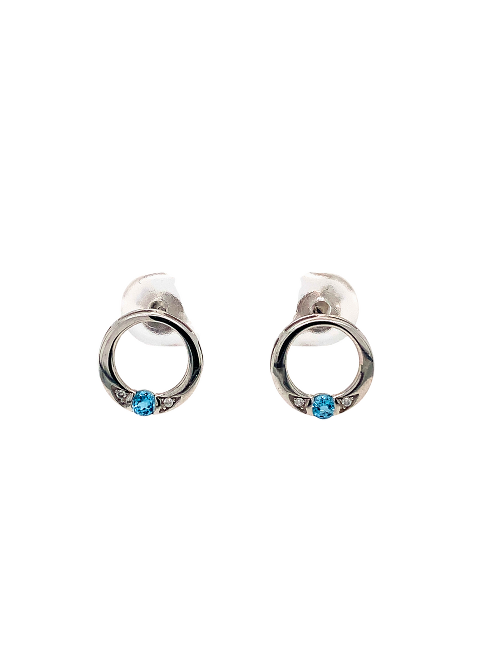 10KT White Gold Blue Topaz Diamond Earrings