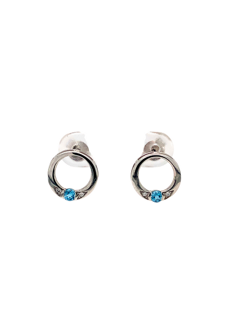 10KT White Gold Blue Topaz Diamond Earrings
