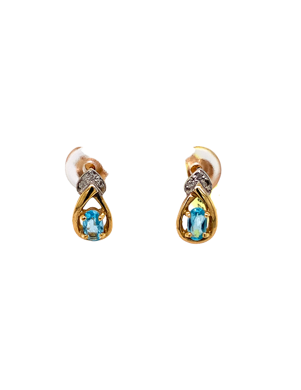 10KT Two-Tone Gold Blue Topaz Diamond Earrings