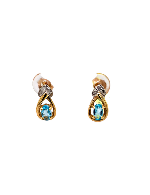 10KT Two-Tone Gold Blue Topaz Diamond Earrings