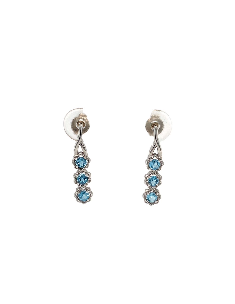 10KT White Gold Blue Topaz Diamond Earrings