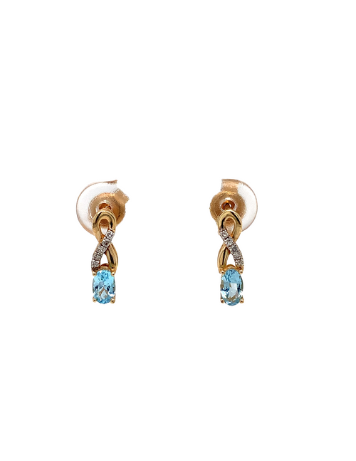 10KT Yellow Gold Blue Topaz Diamond Earrings
