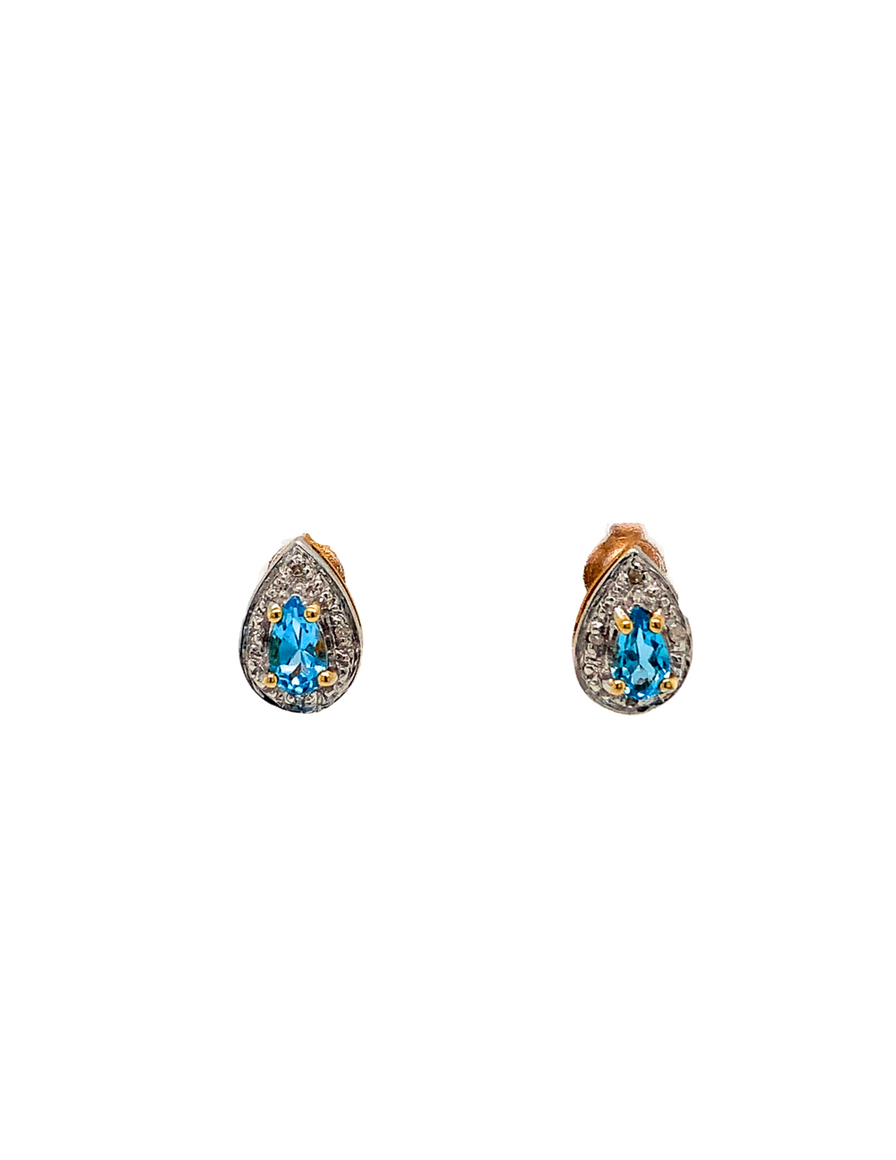 10KT Two-Toned Blue Topaz Diamond Earrings