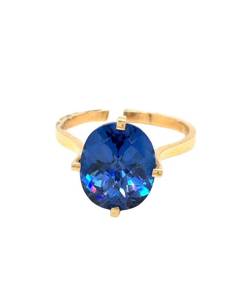 14kt Yellow Gold 6.6CT Synthetic Tanzanite Fancy Ring