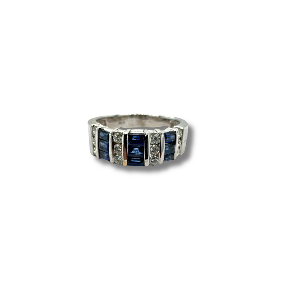 14K White Gold  Sapphire and Diamond Band