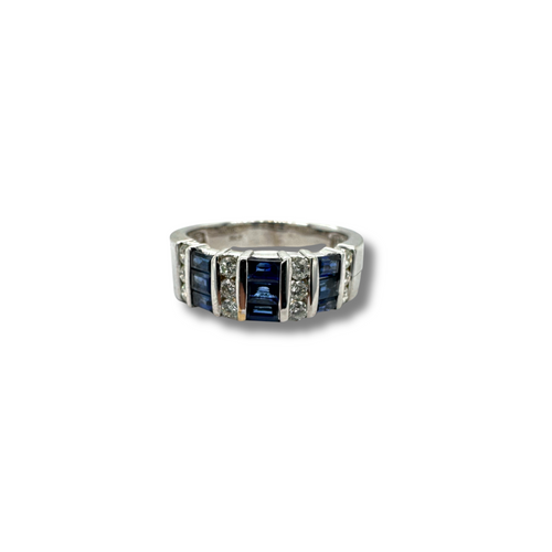 14K White Gold  Sapphire and Diamond Band