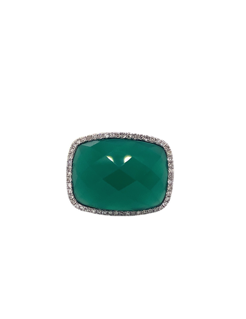 14kt White Gold Jade + Diamond Ring
