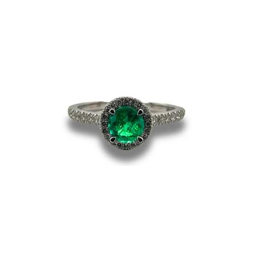 10KW Emerald and Diamond Halo Ring