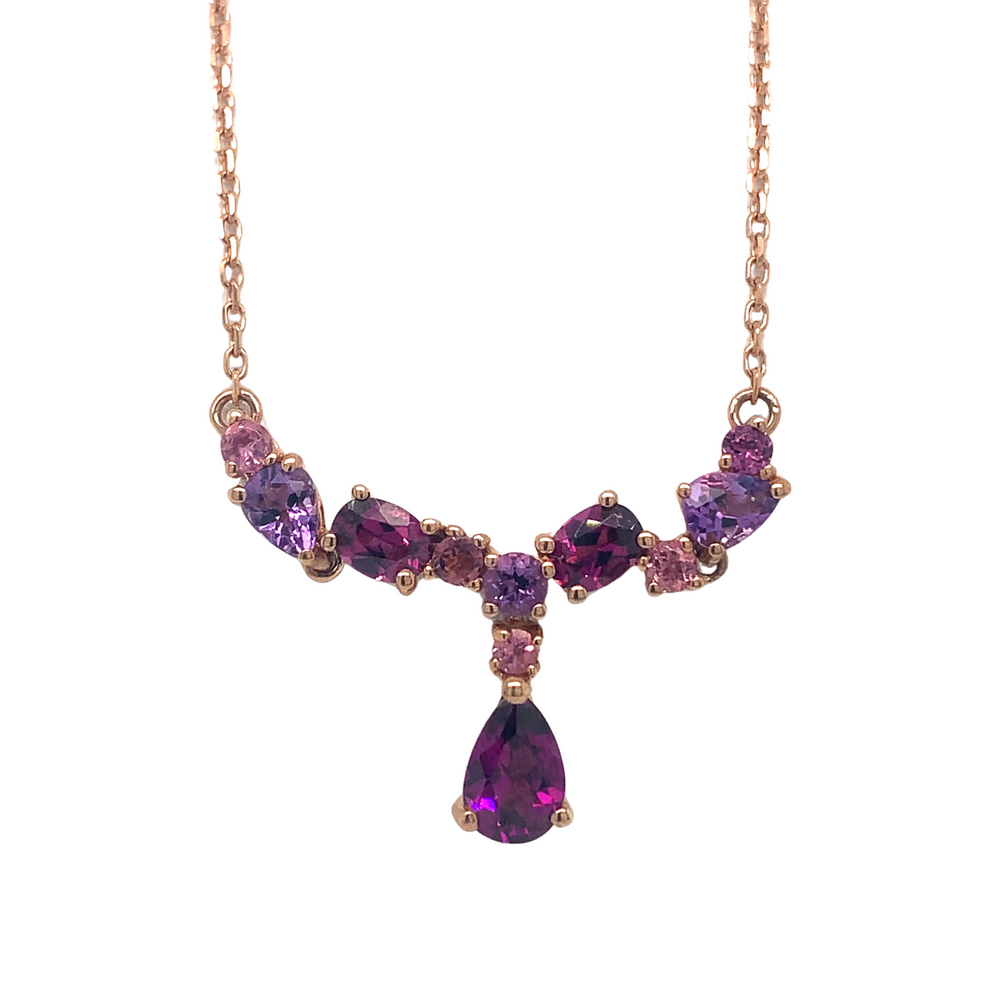 10KT Rose Gold Amethyst + Purple Topaz pendant