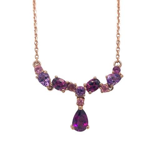 10KT Rose Gold Amethyst + Purple Topaz pendant