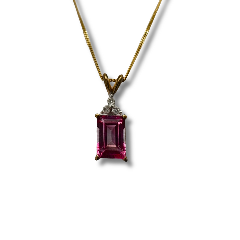 10KY Pink Topaz and Diamond Accent Pendant