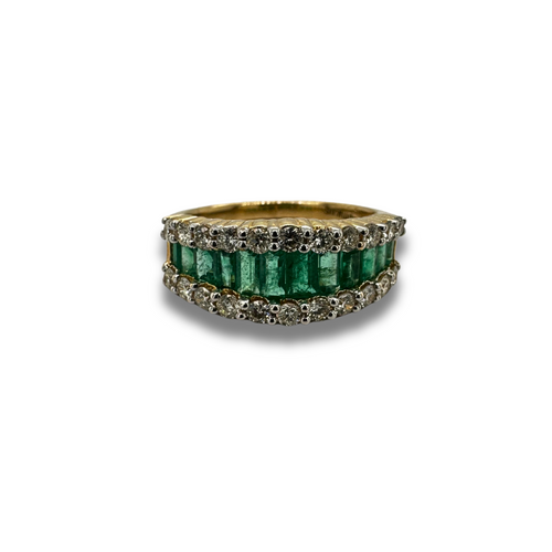 14KY Emerald and Diamond Band