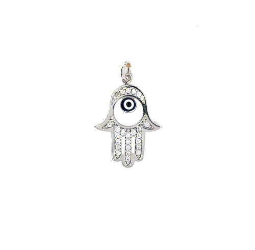 10kt White Gold Hamsa Charm with CZ